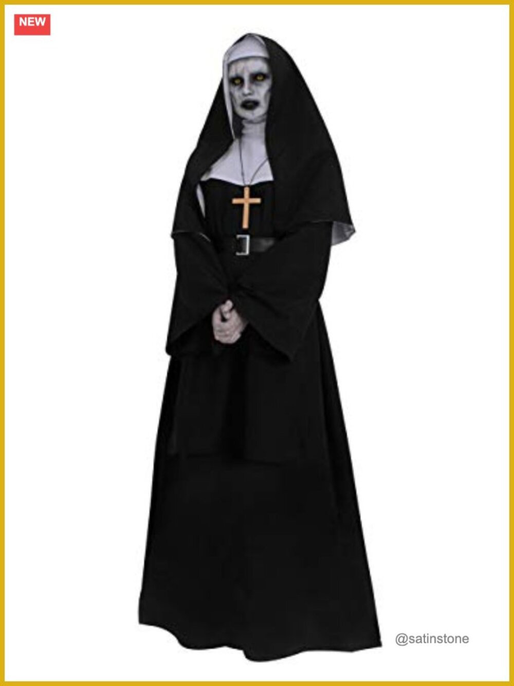 Nun Costume Black Robe Headpiece Belt Cross Necklace Halloween Plus Size